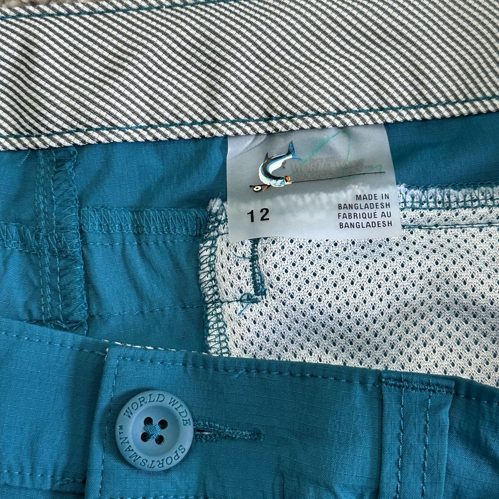 Women's World Wide Sportsman 12 Large Cargo Shorts Teal Aqua Khakis Chino Nylon - Picture 7 of 8